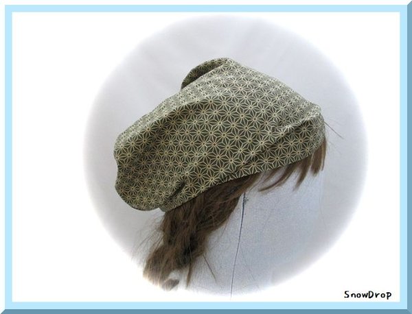 画像1: バンダナ帽子　麻の葉　緑　ケア帽子 (1)