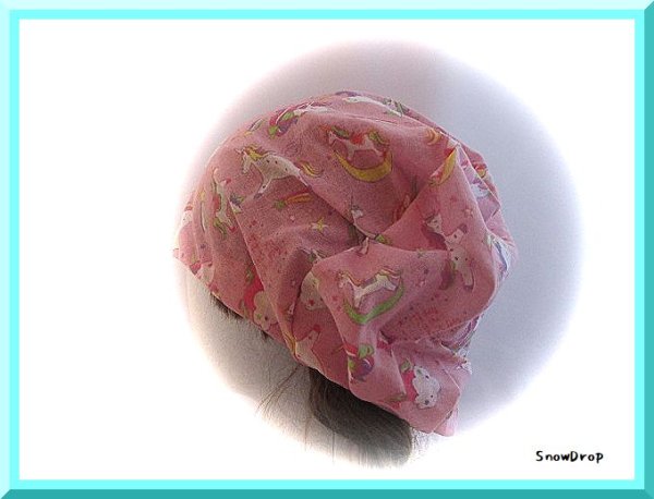 画像1: 手ぬぐい帽子　ユニコーン　ピンク　ケア帽子　医療用帽子　 (1)